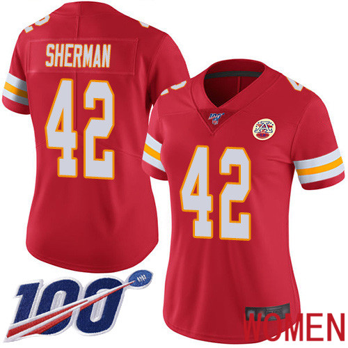 Women Kansas City Chiefs #42 Sherman Anthony Red Team Color Vapor Untouchable Limited Player 100th Season Nike NFL Jersey->nfl t-shirts->Sports Accessory